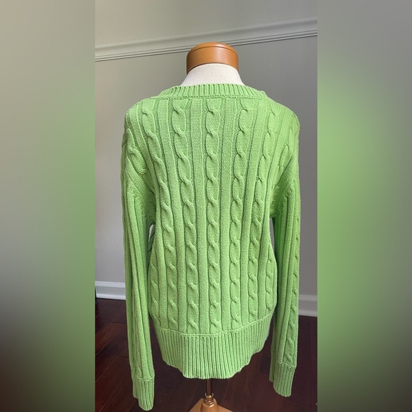 Vintage Liz Claiborne Green Cable Knit V-Neck Sweater Women's Size L - Picture 2 of 4